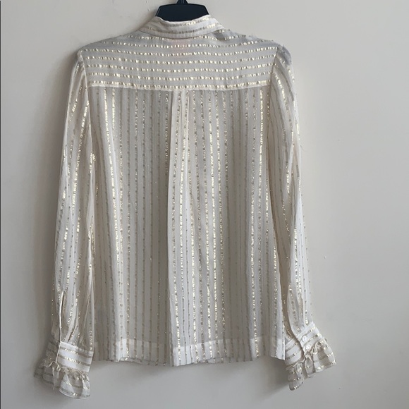 Tory Burch Stella Ruffle Stripe Silk Lame Blouse - Picture 7 of 11